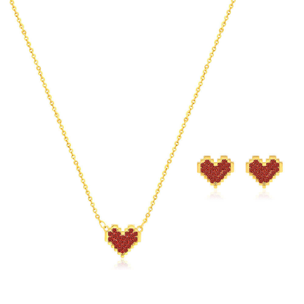 Wholesale Red Heart-Shaped Silver Jewelry Set